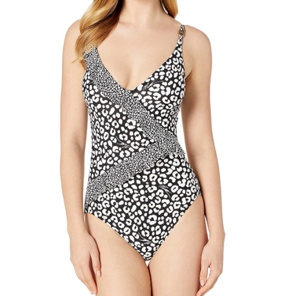 Michael Kors Animal Ruffle chain One piece Black and White Size 4 NWT - Picture 1 of 3